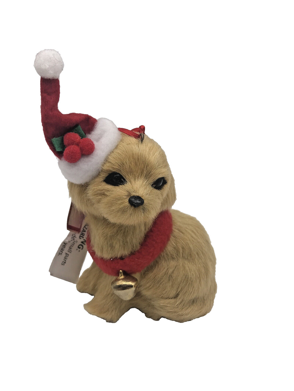 Santa Paws Furry Dog With Santa Hat Christmas Ornament  5” With Bell Collar